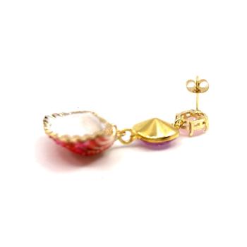 Ekaterini Ohrringe sunrise shells, Muschelanhänger, pinke Swarovski Kristale und goldenen Akzente, rückseite